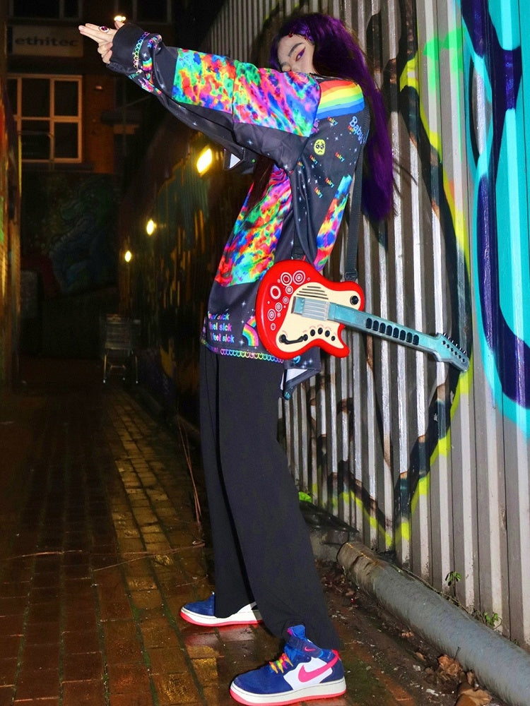 Colorful Sweatshirt And Print Letter Rainbow Heart Y2K