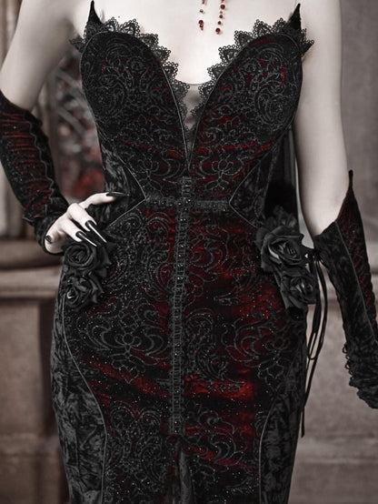 Romantic Goth Deep V-neck Vampire Mermaid Dress