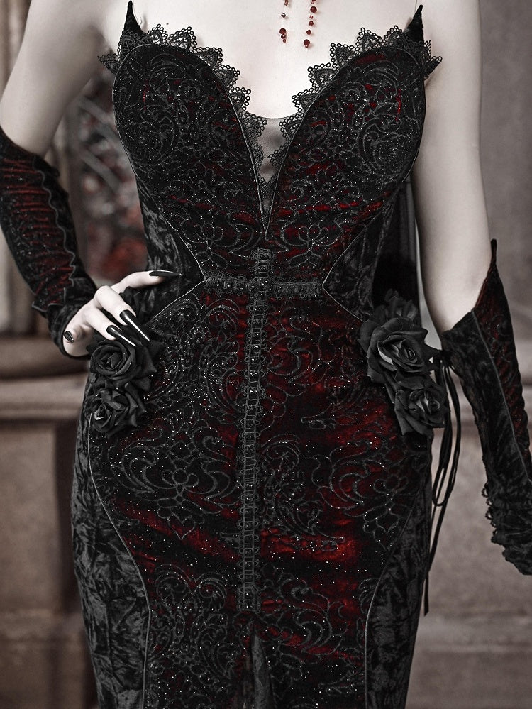 Deep Romantic Mermaid Dress Sweetheart V-neck Vampire Goth Neckline