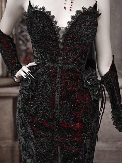 Deep Romantic Mermaid Dress Sweetheart V-neck Vampire Goth Neckline