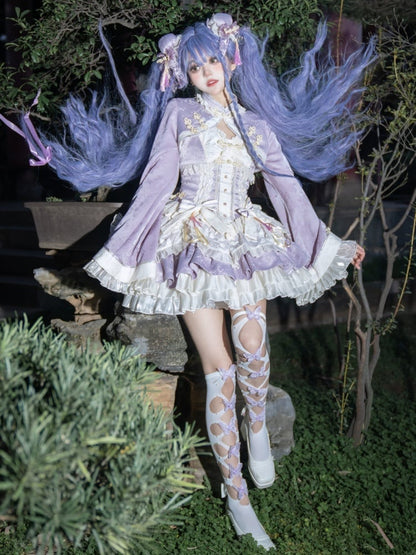 Purple Corset Waist Qi Lolita Dress with Big Bow on Waist