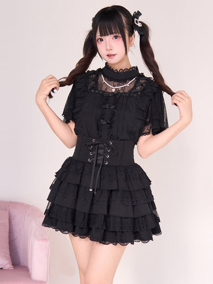 Trim Kei Lace Jirai Skirt Tiered Black Design with