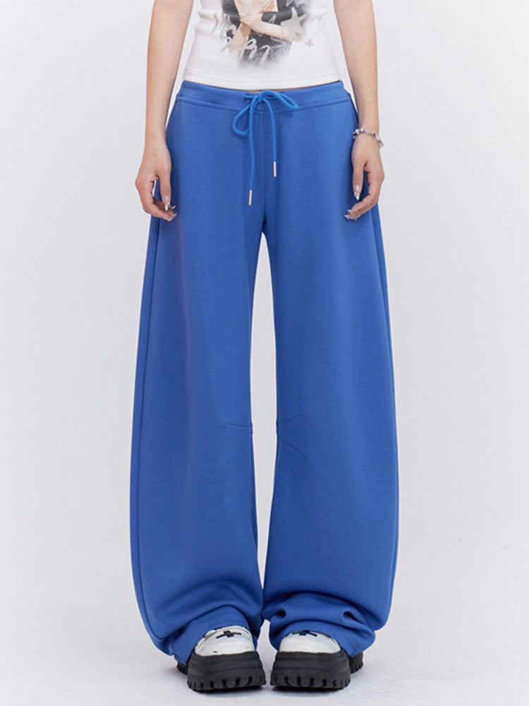 Blue Drawstring Waist Loose Straight-leg Sweatpants