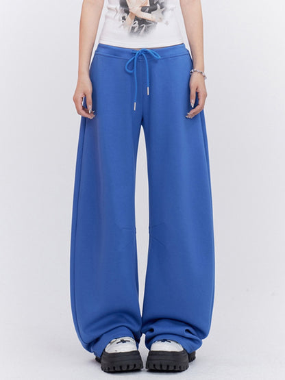 Blue Drawstring Waist Loose Straight-leg Sweatpants