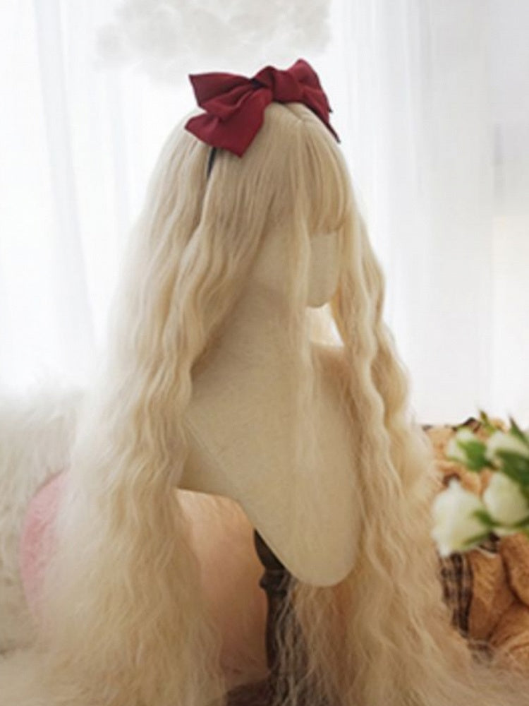 Light Blonde Long Curly Wig With Full Bangs