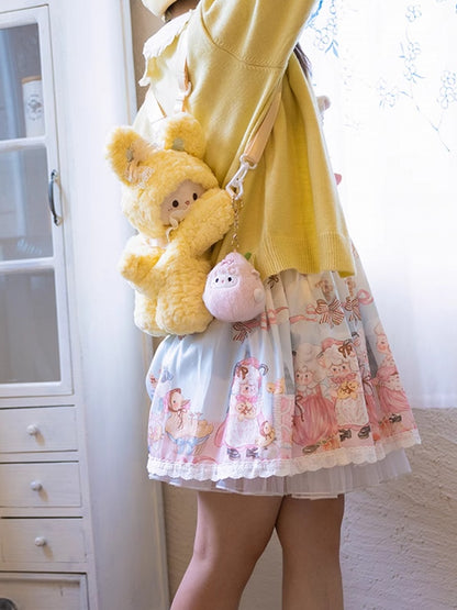 Bowknot + Middle/Large Size Keychain Backpack Rabbit-shaped 3 Plush Options Yellow