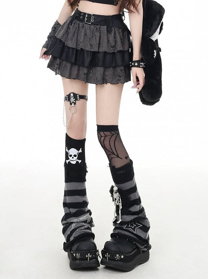 Stufenrock Grau Distressed Löcher Gefüttert