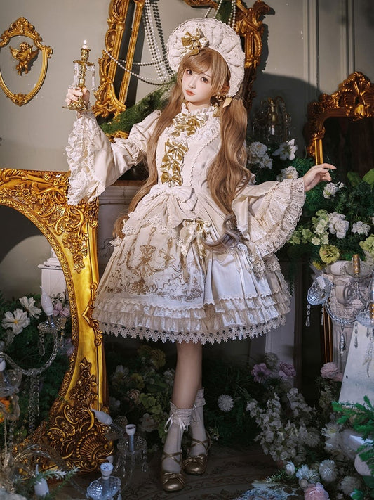 Velvet Candlestick Cream Sleeves Bell Embroidery Dress and Candle