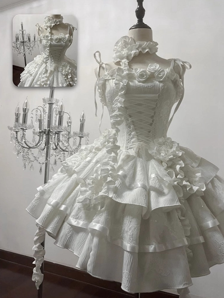 Neckline Angel Shiro Goth All White Boning Lolita Roses Fabric Dress Butterfly