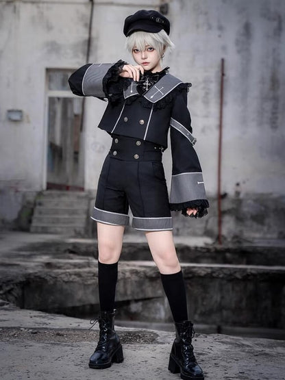 Shorts Straight-leg Black Ouji Waist Lolita High