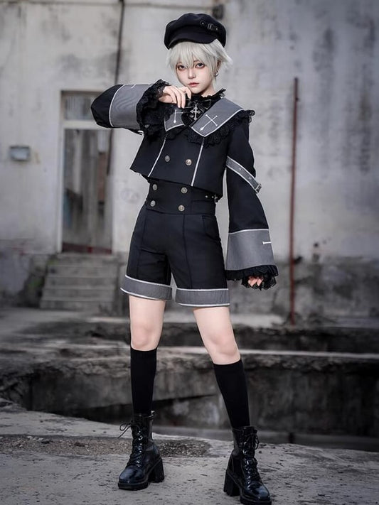 Shorts Straight-leg Black Ouji Waist Lolita High