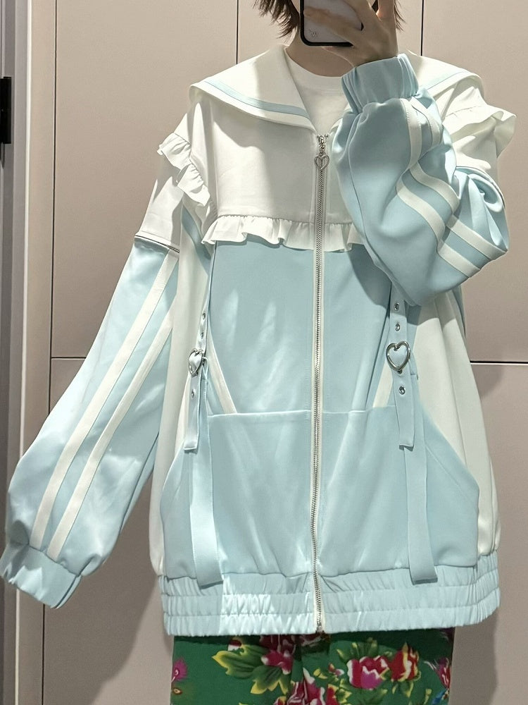 Collar Zip Sweatshrit WhiteGreen Kei Closure Jirai Jacket Sailor