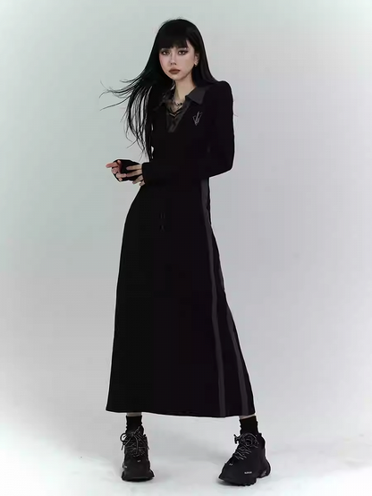 Robe noire gothique avec détails à lacets sur le devant