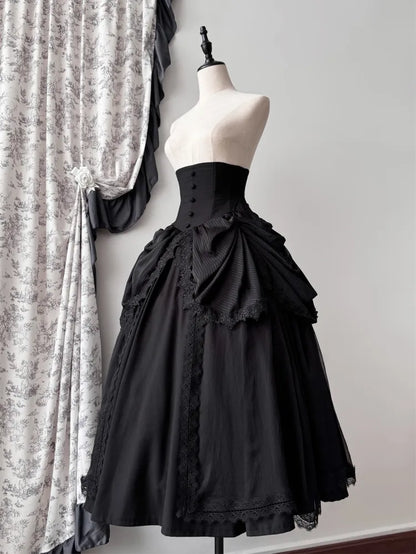 Boned High Corset Waist Aristocrat Victorian Skirt Belt Gothic Black Lolita