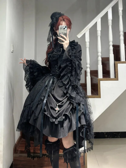 Black Waist Under Drawstring Lolita High Corset / Gothic Boned Skirt