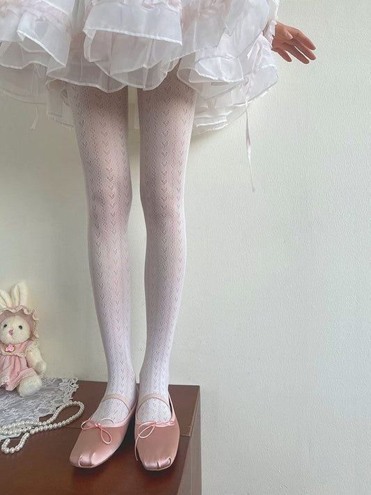 Tights Pattern Lolita Hollow-out Heart White