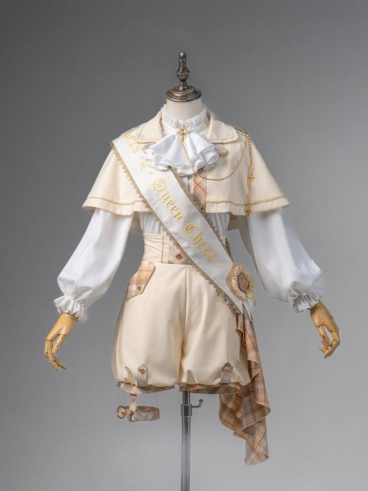 and - Outfit White Ouji Prince Cape Waist Lolita High Shorts Shirt + Gold