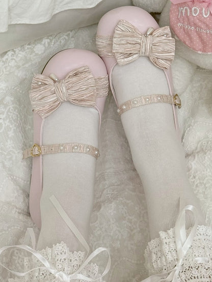 Rosa runde verzierte Schuhe Erdbeere Top an der Spitze Schnalle Schleife Herz Lolita Perlen