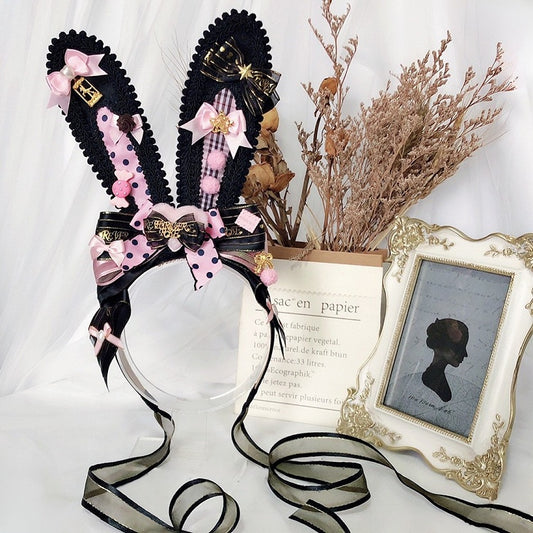 Und Muster Polka-Dot Details Bowknot KC Gestreifte Ohren Verziert Rosa/RotSchwarz Star Bunny