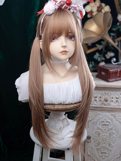 With 86CM Straight Bangs Length Wig Champagne Air