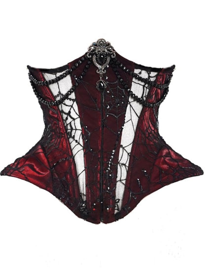 Goth Spiderweb Lace Wine Red Vampire Boned Corset