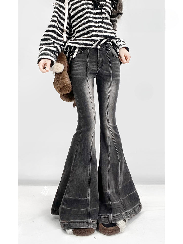 Grey Low Waist Flare Silhouette Jeans