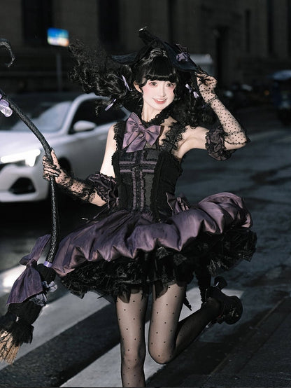 Black and Purple Bat Wings Back Bubble Skirt