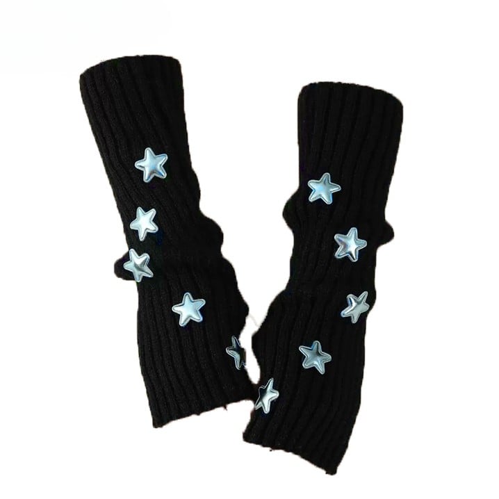 Schwarze Handschuhe mit Sterndekor