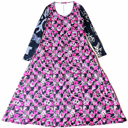 Checked BlackPink Web Skeleton Dress Y2K Pattern Spider A-line And Print Crown