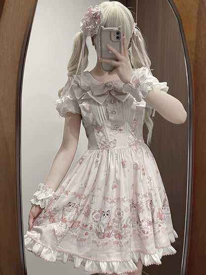 Decorated Hairclip Lace Kei Trim Bowknot Rhinestone Heart-shaped Clearance-Pink And Jirai