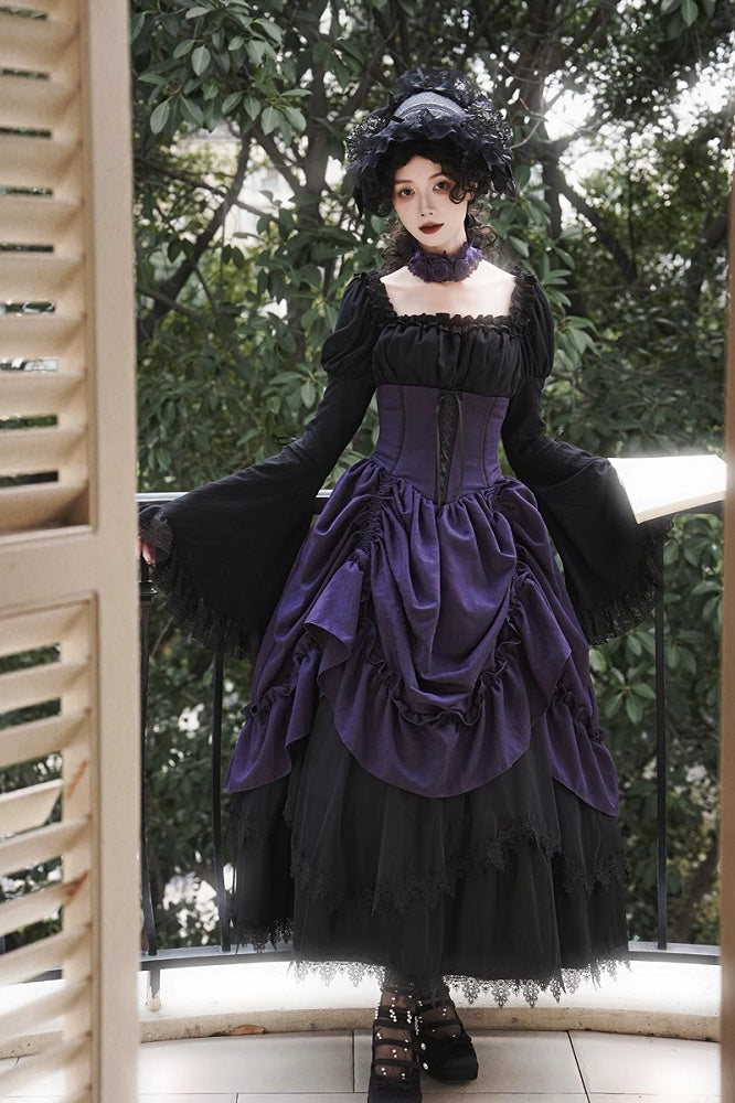 Lolita Purple Waist Under Drawstring Boned Bust Gothic High Skirt