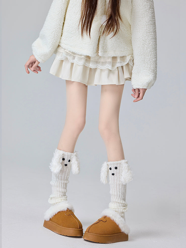 Coffee/Grey/White/Black Cute Puppy-shaped Knitted Leg Warmers