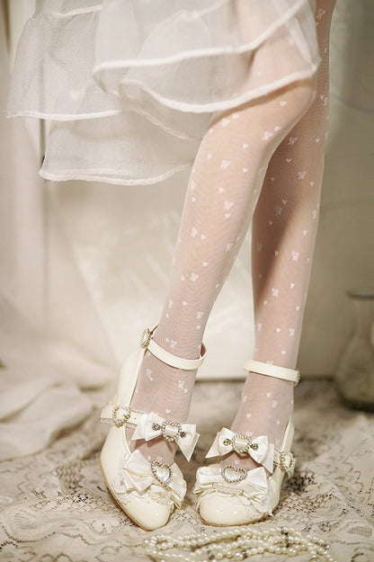 White Gyaru Janes Wedge Jirai Mary Shoes Heart Kei Fashion Cut-out Heels