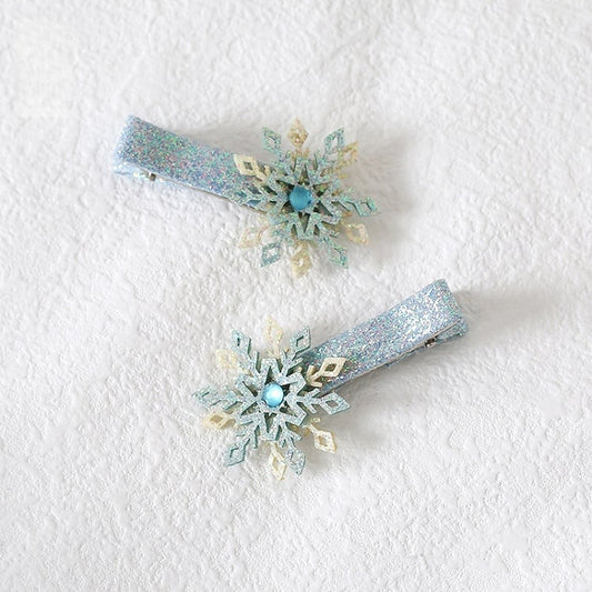 Shaped Snowflake A - Of Light Glitter Hairclips Pair Blue