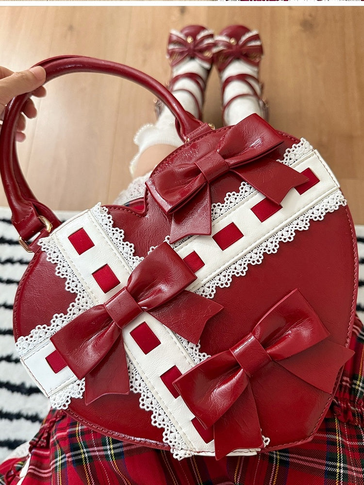 Lolita-style Cross Linear Details Bowknot with and Hand Design Abstract Red Bag Heart-shaped