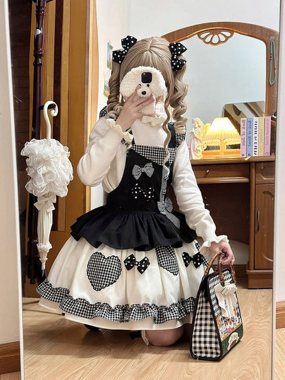 Black Gingham Sweet Bowknot Details Lolita Overall Dress