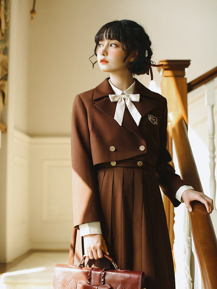 Embroidery JK Uniform Brown with Blazer Elegant Dove