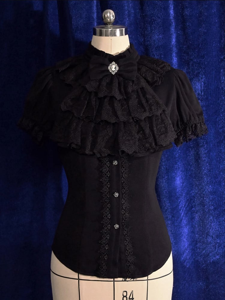 Tie Bowknot Jabot Black Gothic White /