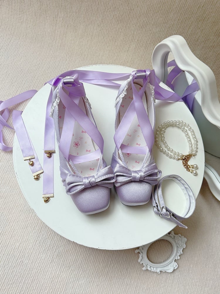 Straps Elegant Purple With Ankle Buckle Bow Top Detachable 3 Janes at Mary