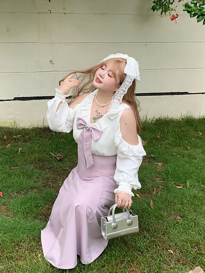 / Bowknot Abnehmbare Schulter Plus Größe Schwarz Taille Kleid Ausschnitt mit Hohe Rosa und