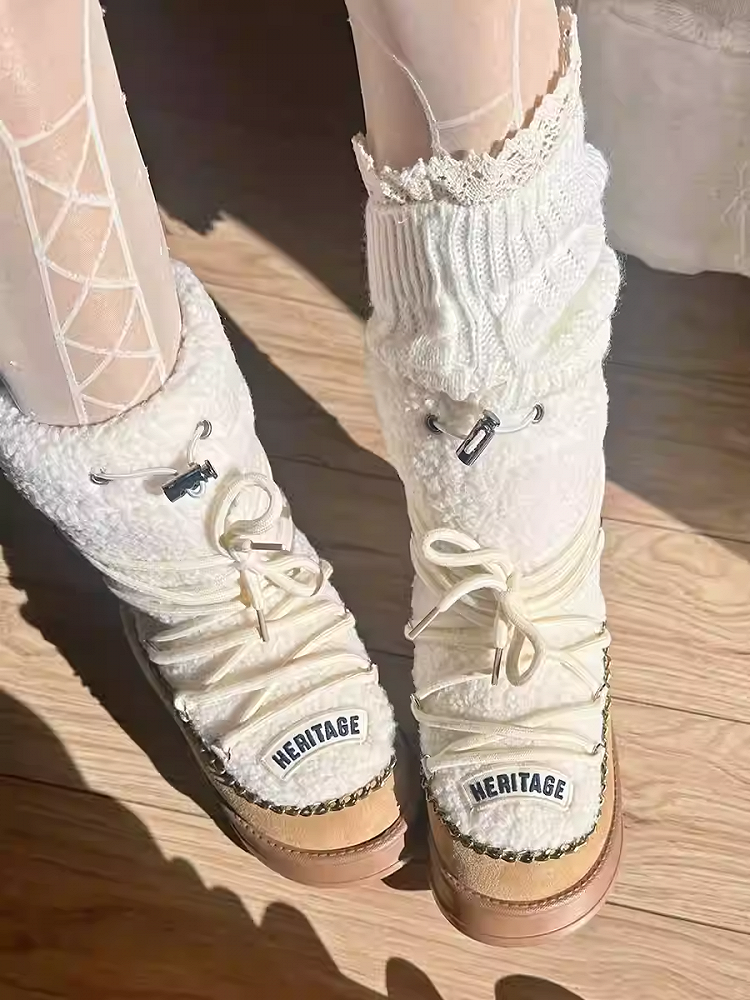 Camel Heel Plush Platform Boots