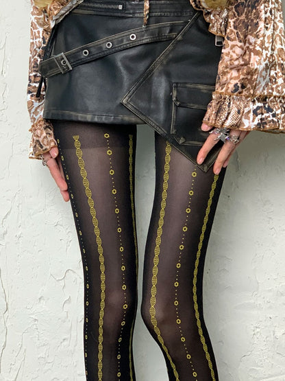 Punk Black Y2K Print Design Tights