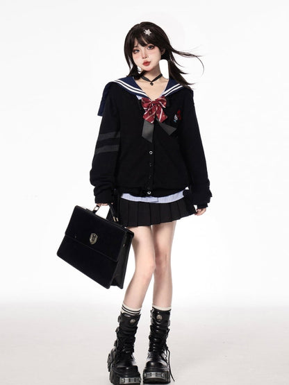 Autumn JK Uniform Preppy Black/Gray Style V-neck for Knit Cardigan