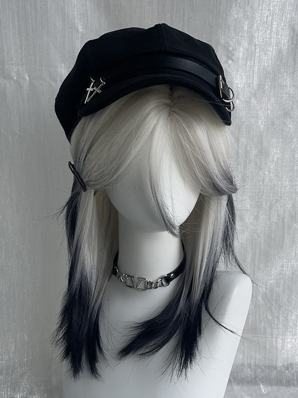 Black-white Ombre Above Bust Length Straight Synthetic Wig