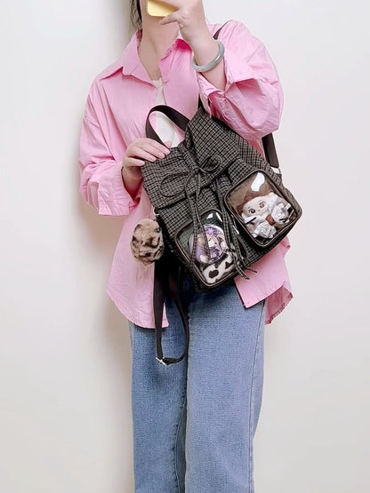 Bag With Charming Bow Drawstring Chic Brown Mini Double-Layer Ita