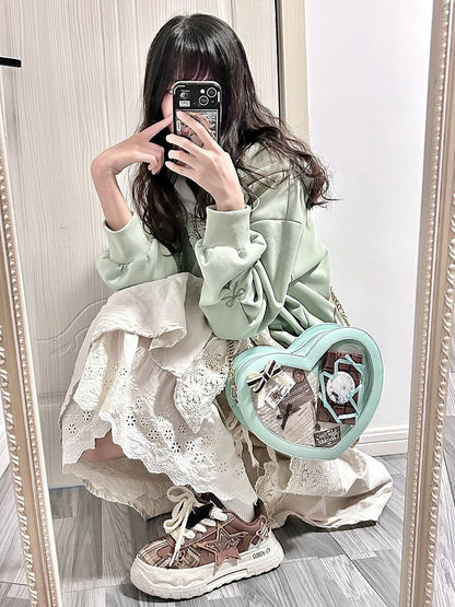 PU with Heart-shaped Bowknot Ita Bag Green