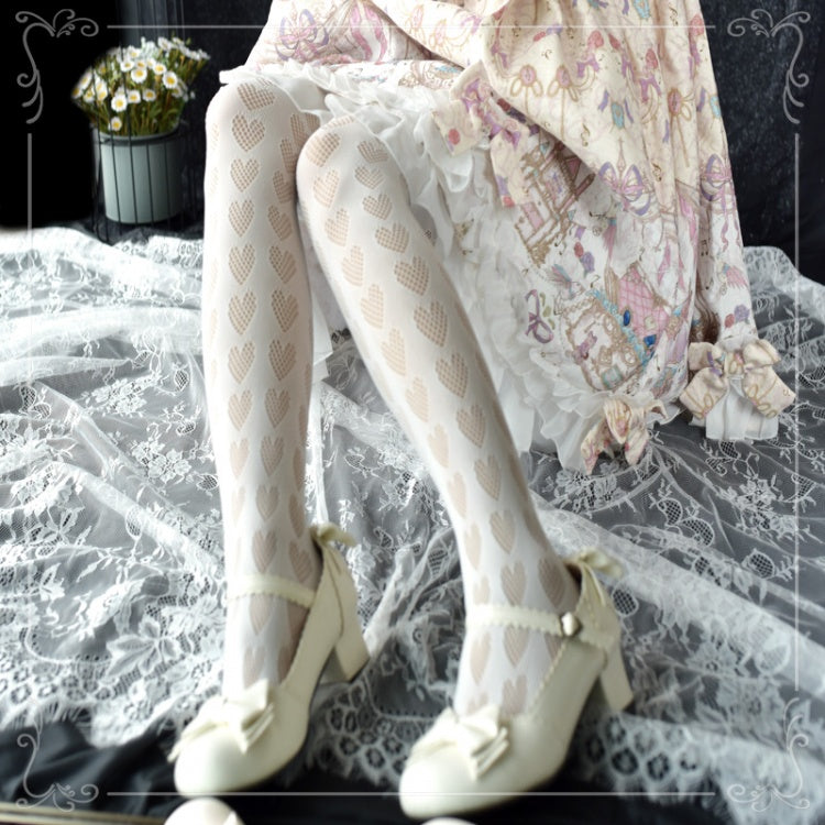Black / White Heart Pattern Tights