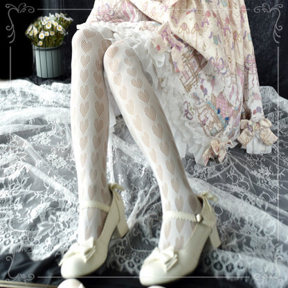 Black / White Heart Pattern Tights
