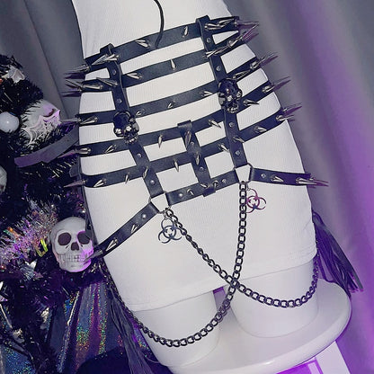 Charm Quasten Taille und Gürtel Nieten Schwarzes Skelett Y2K Verziert