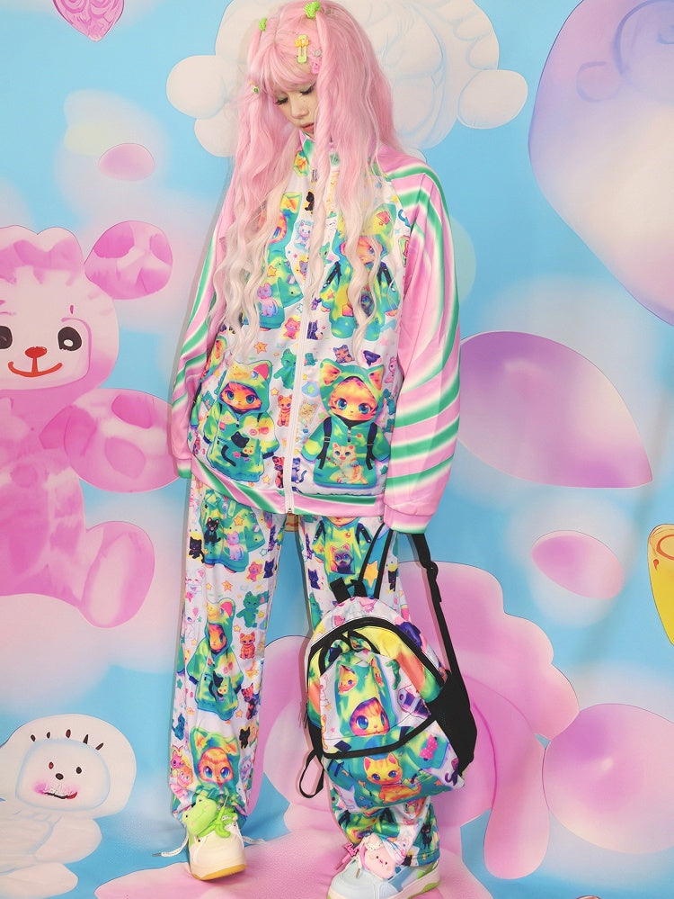 PinkGrüne Katzenjacke Print Y2K